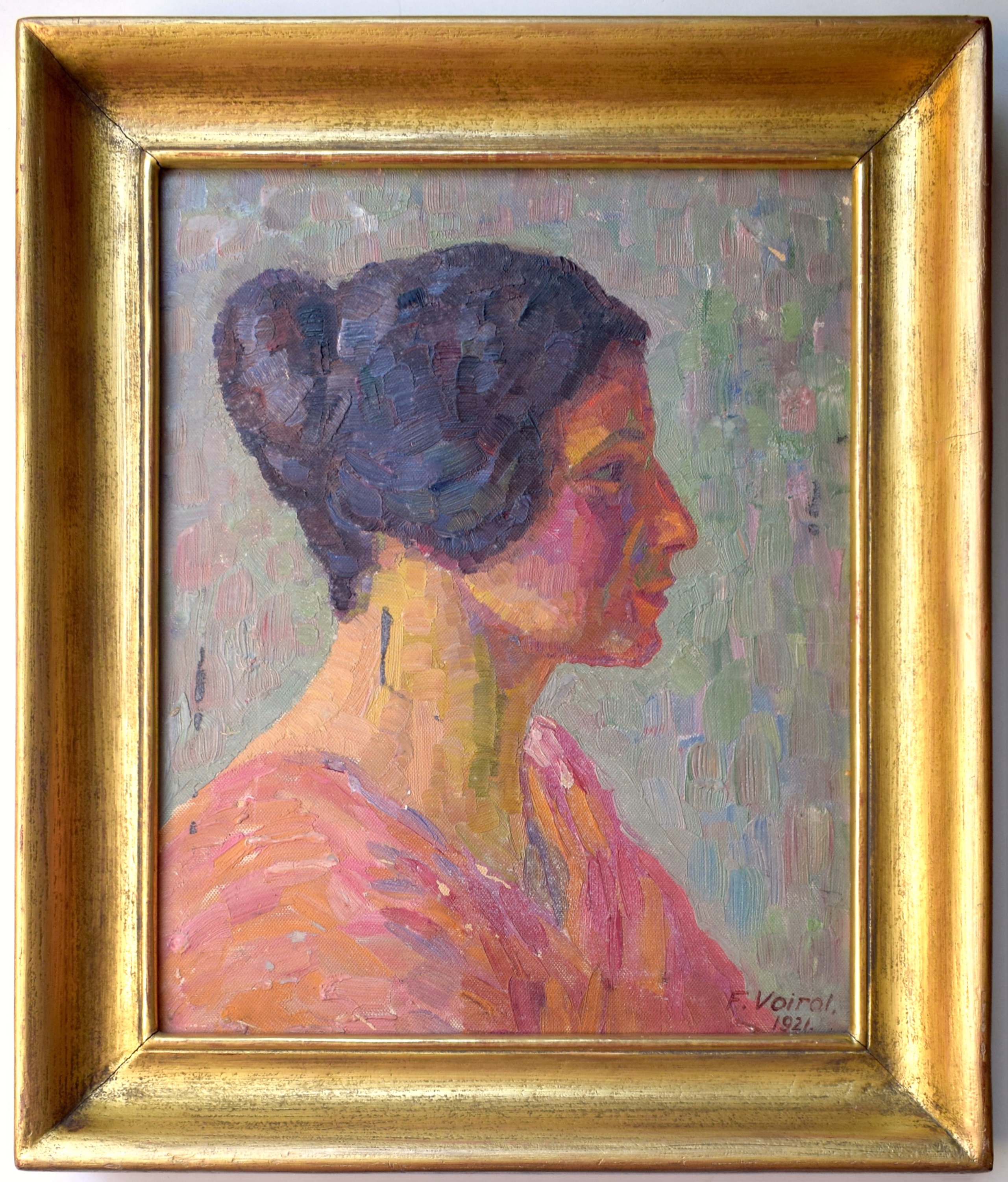 Fritz Voirol Porträt In Rot Öl